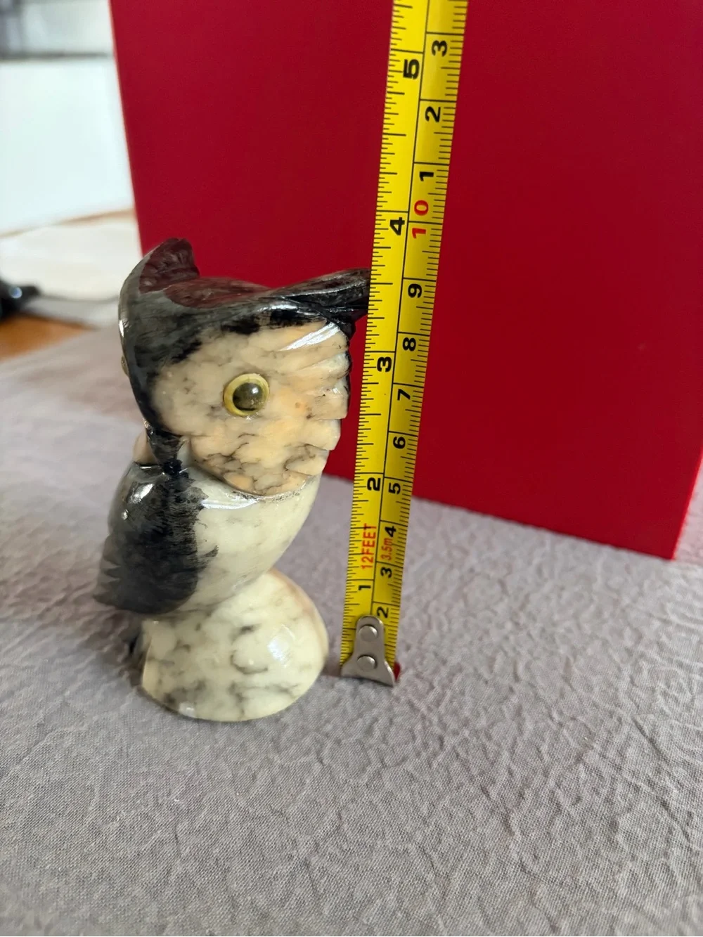 Hand Carved Owl Alabaster Stone Figurine Made In Italy 3.5 inches